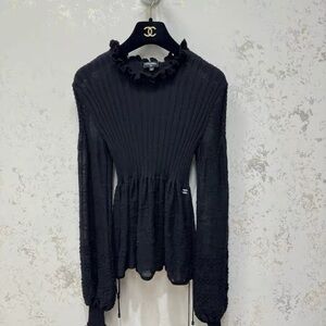 Authentic Chanel Elegant Black Ruffled Blouse